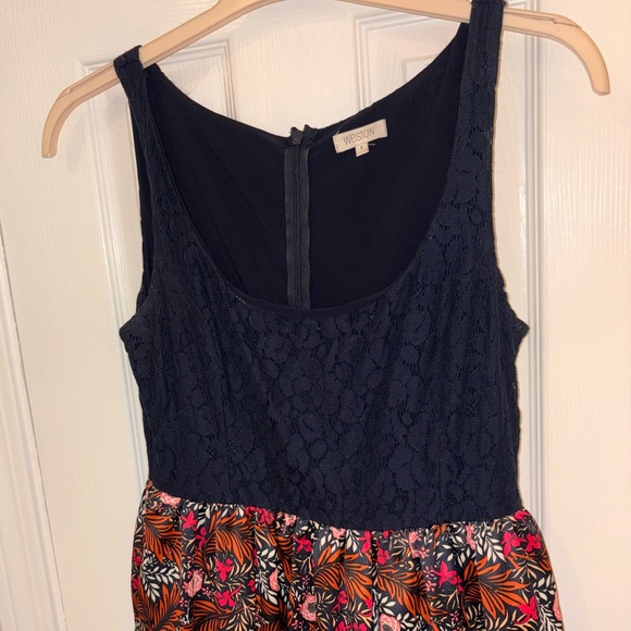 Anthropologie Weston Floral Sleeveless Dress with Navy Lace Top - Picture 3 of 4